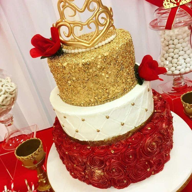 Bakery display with cakes and pastries